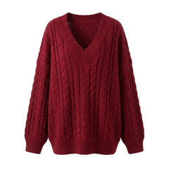 Solid Color V-Neck Loose Sweater