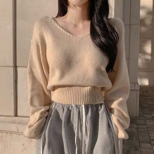 Solid Color V-Neck Side Button Sweater