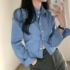 Solid Color Waist-tight Crop Blouse