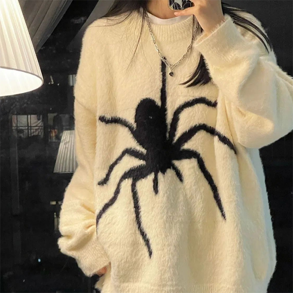 Spider Print Loose Sweater - fairypeony