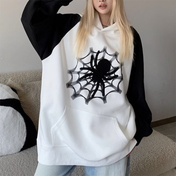 Spider Web Print Oversized Hoodie - fairypeony