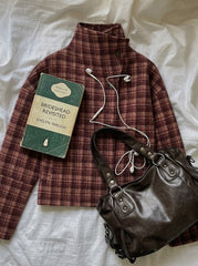 Stand Collar Wool Plaid Jacket + Retro Crossbody Bag