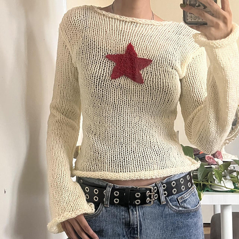 Star Crochet Knit Cropped Knit Top - fairypeony