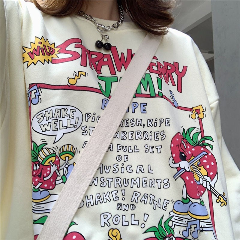 Strawberry Jam Print Oversized Sweatshirt