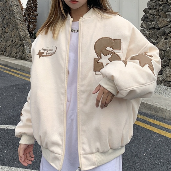 Street Embroidery Print Loose Baseball Jacket - fairypeony