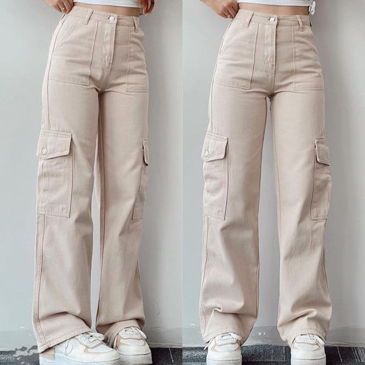 Street Style Straight Leg Cargo Pants - fairypeony