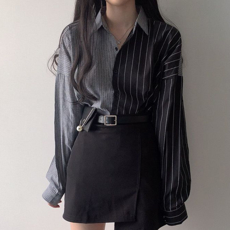 Striped Color Block Long Sleeve Blouse