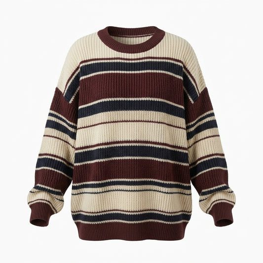 Striped Round Neck Pullover Sweater