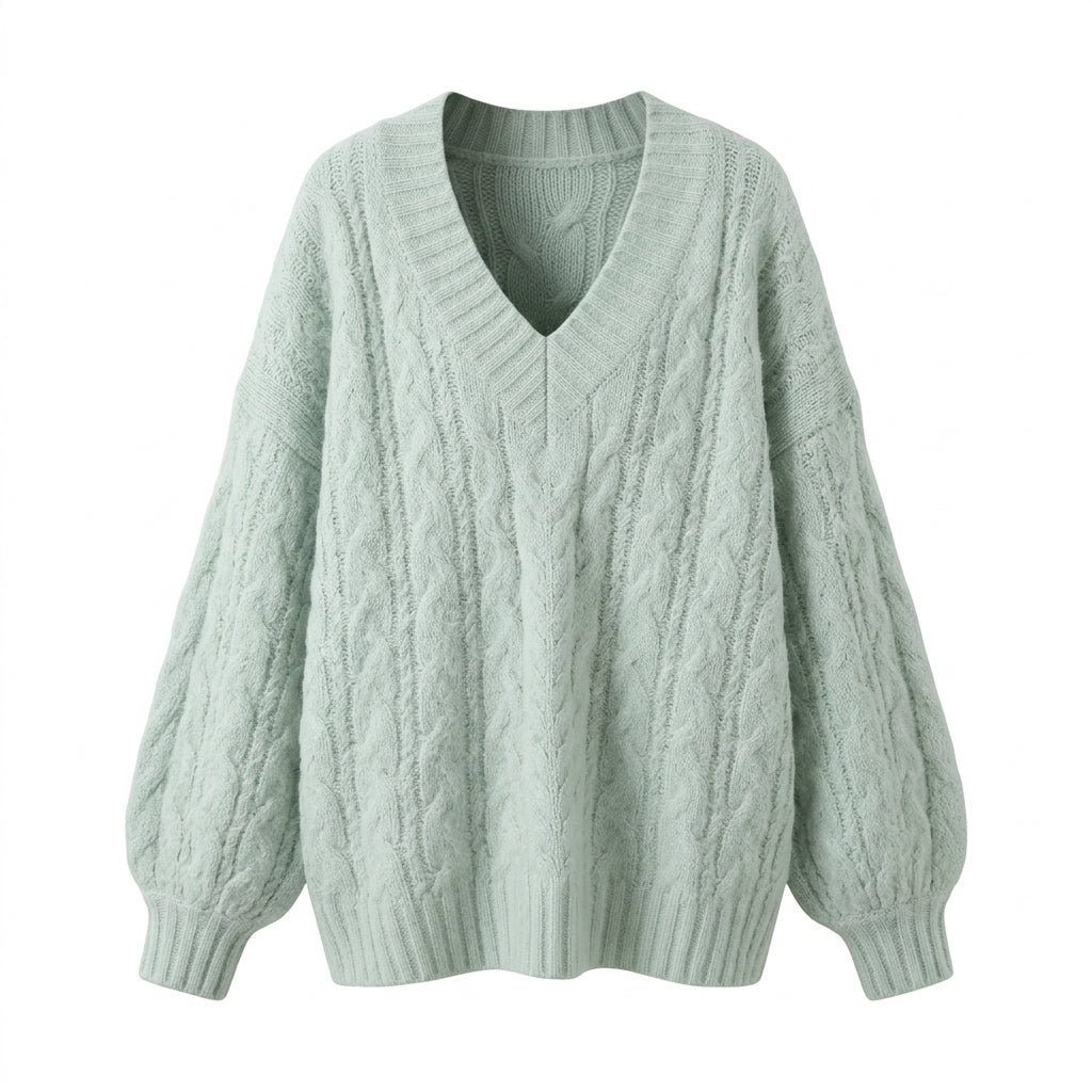 Solid Color V-Neck Loose Sweater