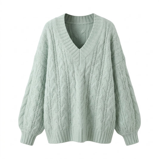 Solid Color V-Neck Loose Sweater