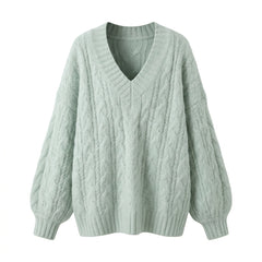 Solid Color V-Neck Loose Sweater