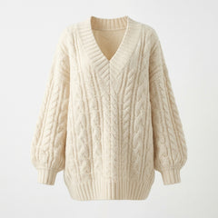 Solid Color V-Neck Loose Sweater