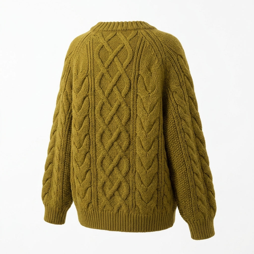 Solid Color Cable Knit Round Neck Sweater