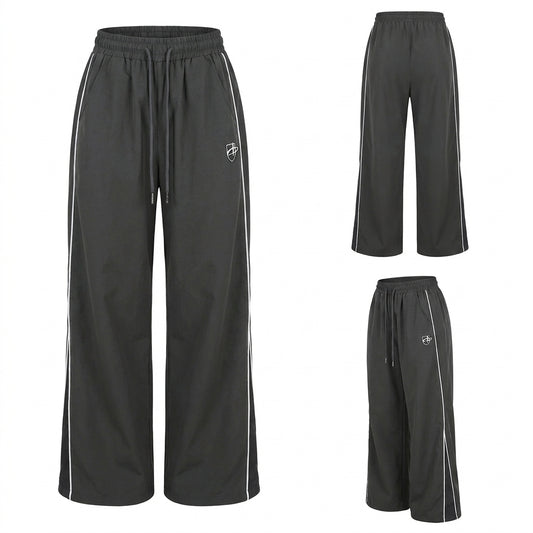 Contrast Piping Drawstring Waist Wide Leg Sweatpants