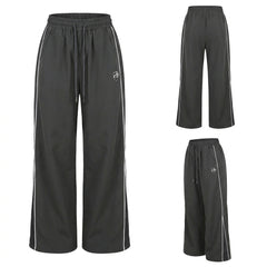 Contrast Piping Drawstring Waist Wide Leg Sweatpants