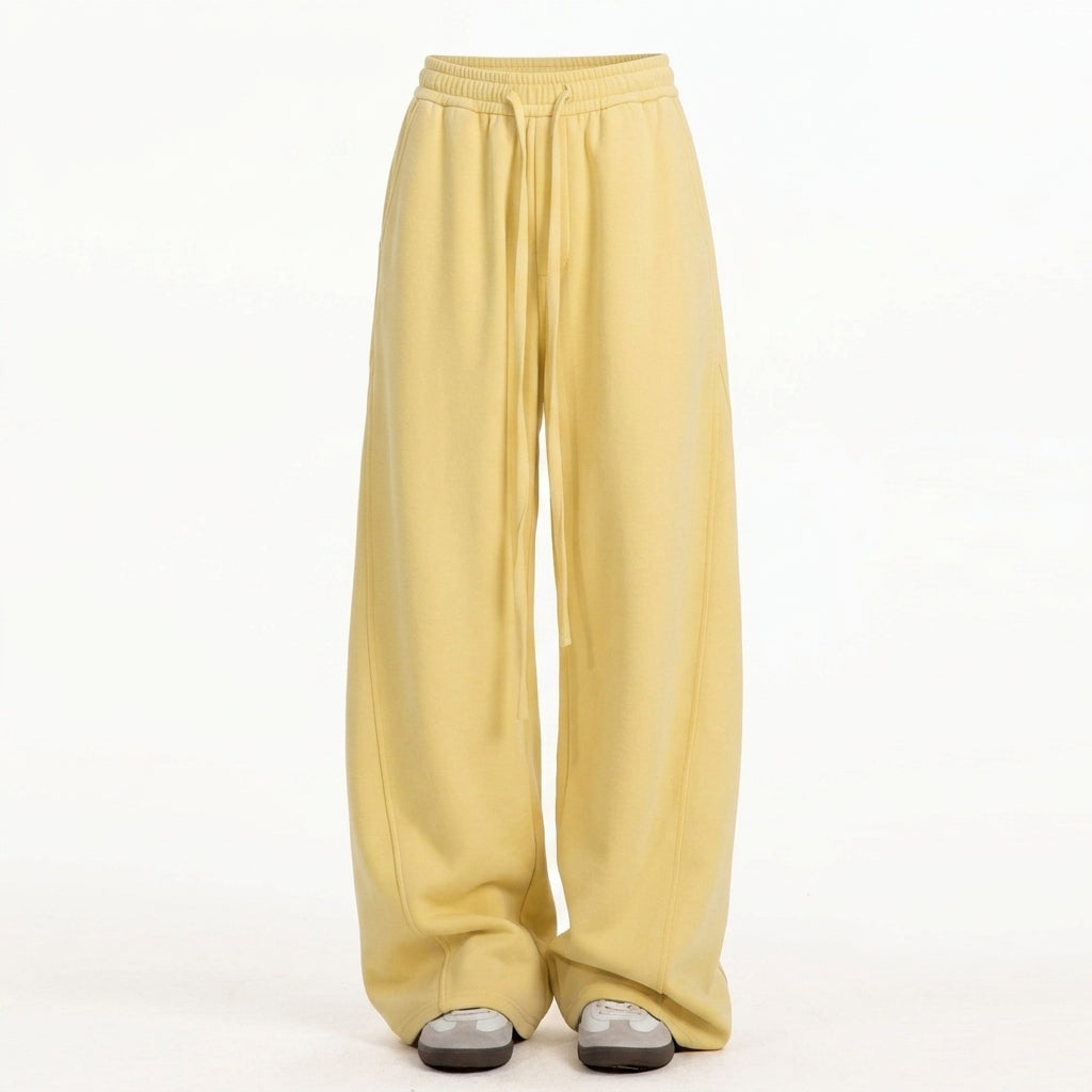 Solid-Colour Straight-Leg Curved Hem Casual Pants – Unisex Preppy Loose Trousers - fairypeony