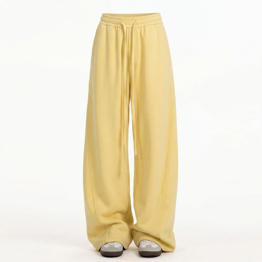 Solid-Colour Straight-Leg Curved Hem Casual Pants – Unisex Preppy Loose Trousers - fairypeony