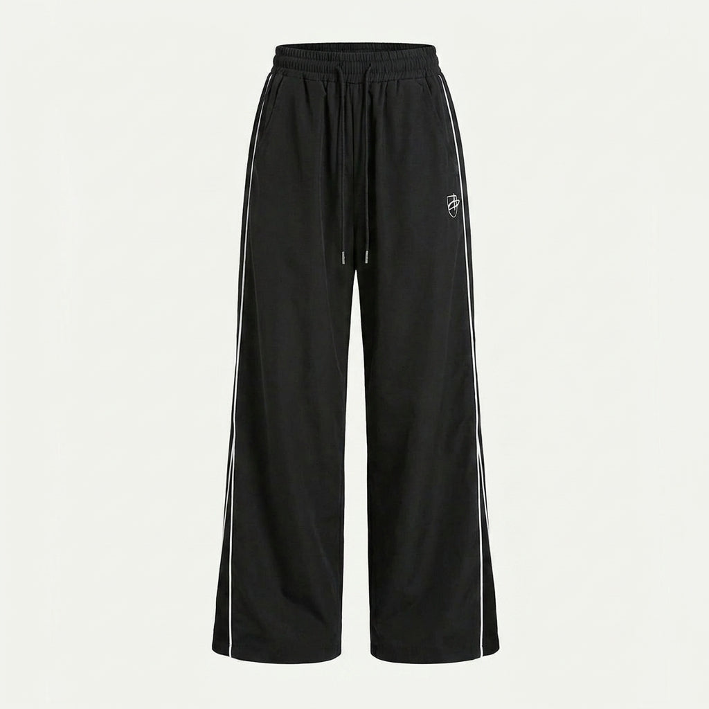 Contrast Piping Drawstring Waist Wide Leg Sweatpants