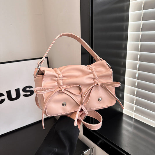 The Rosette Ribbon Leather Shoulder Bag - fairypeony