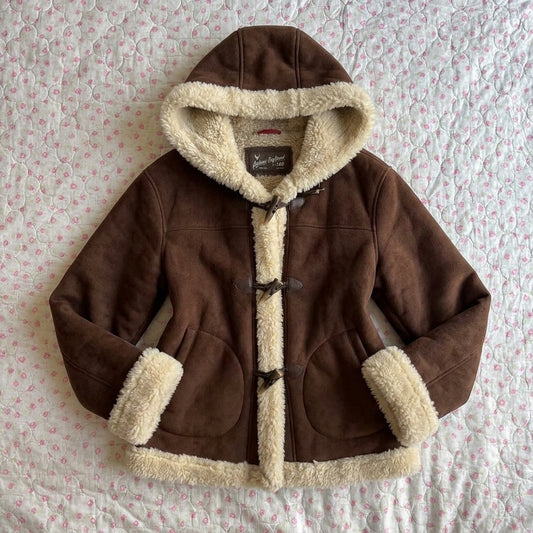 Thickened Hooded Horn Button Fur Outwear – Long Faux Fur Coat