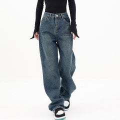 Three Button Baggy Wide Leg Boyfriend Jeans - fairypeony