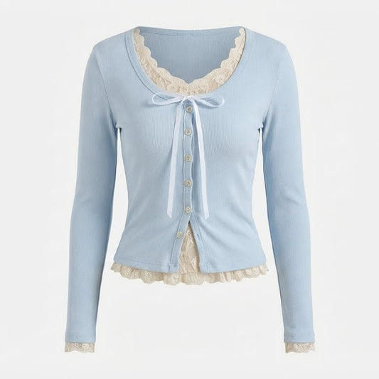Aesthetic Lace Trim Fake Two Piece Tee - fairypeony