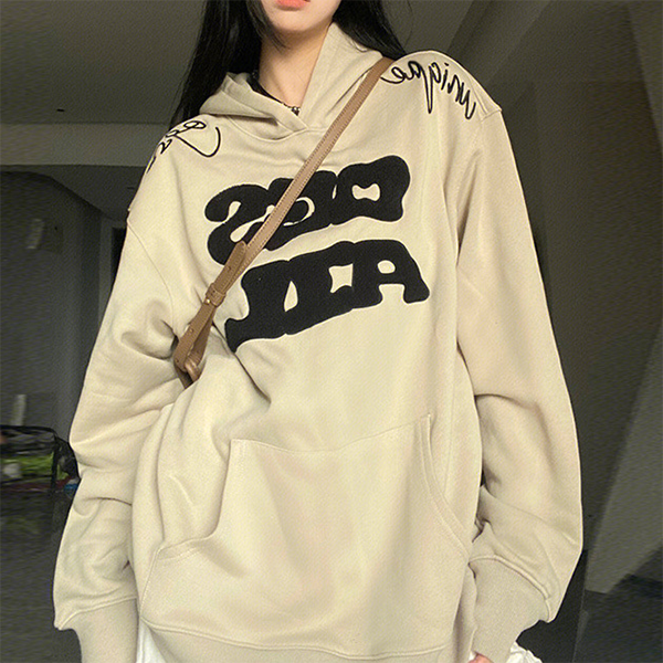 Toweling Letter Embroidered Oversized Hoodie - fairypeony