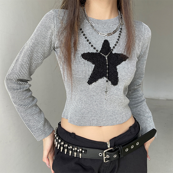 Toweling Star Rib Crop Sweater - fairypeony