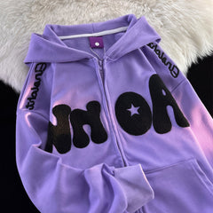 Toweling Star Zip Up Oversized Hoodie - fairypeony