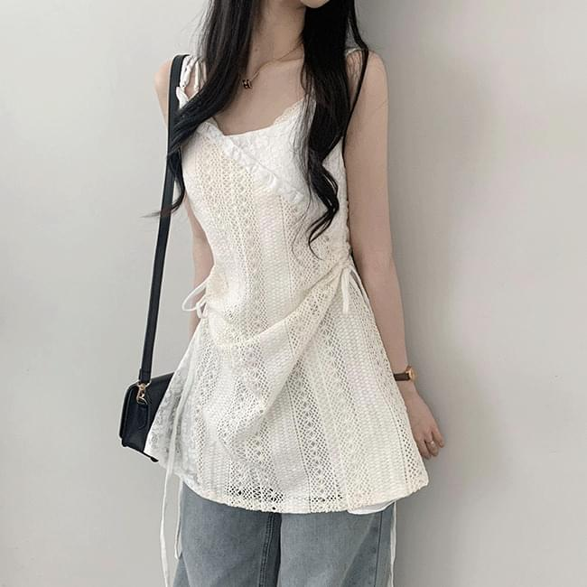 Tully lace side shirring layered bustier Blouse