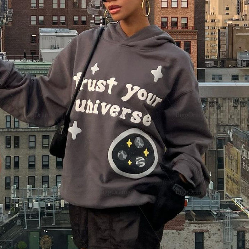 Universe Print Oversized Hoodie - fairypeony