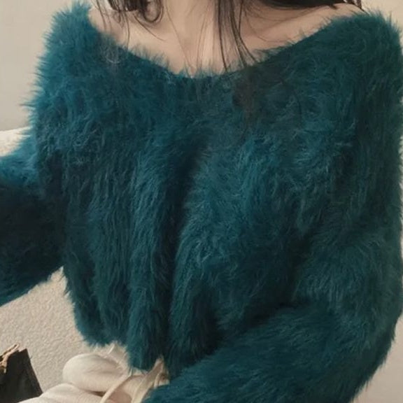 V-Neck Fuzzy Oversized Sweater
