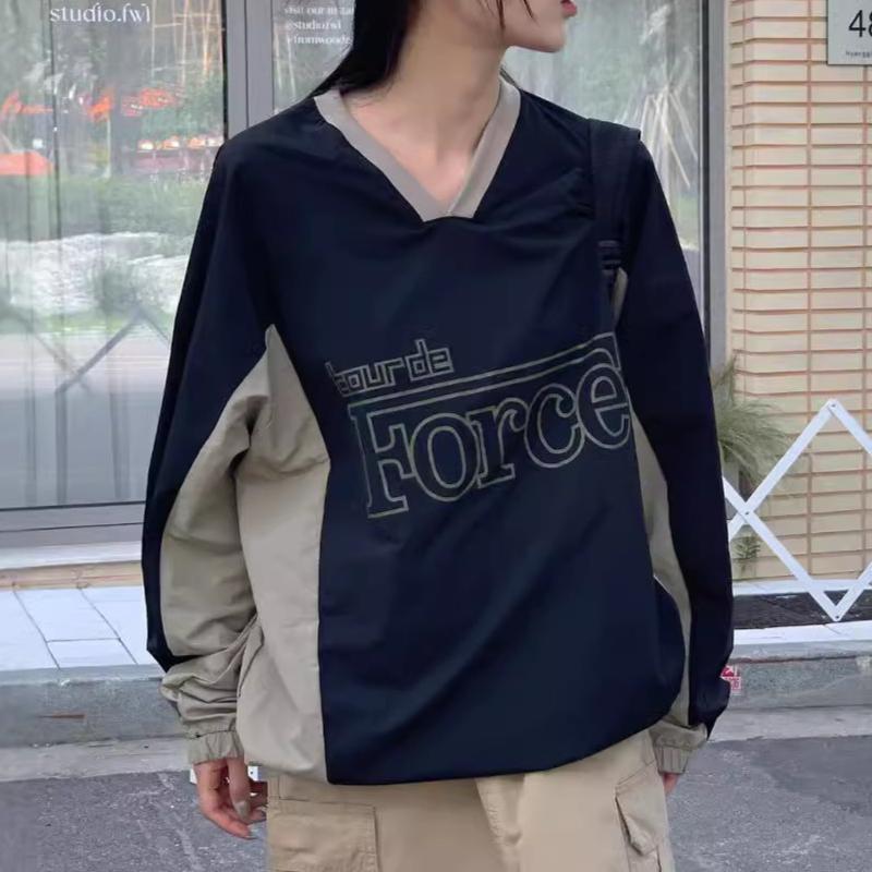 V-Neck Logo Print Patchwork Oversized Sweatshirt