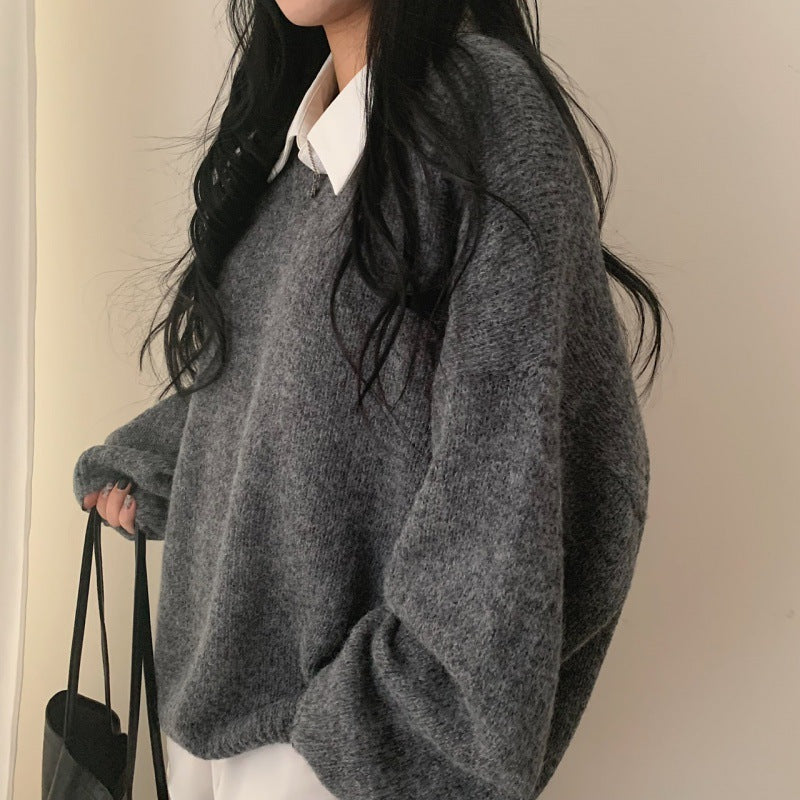 V-Neck Solid Color Pullover Sweater