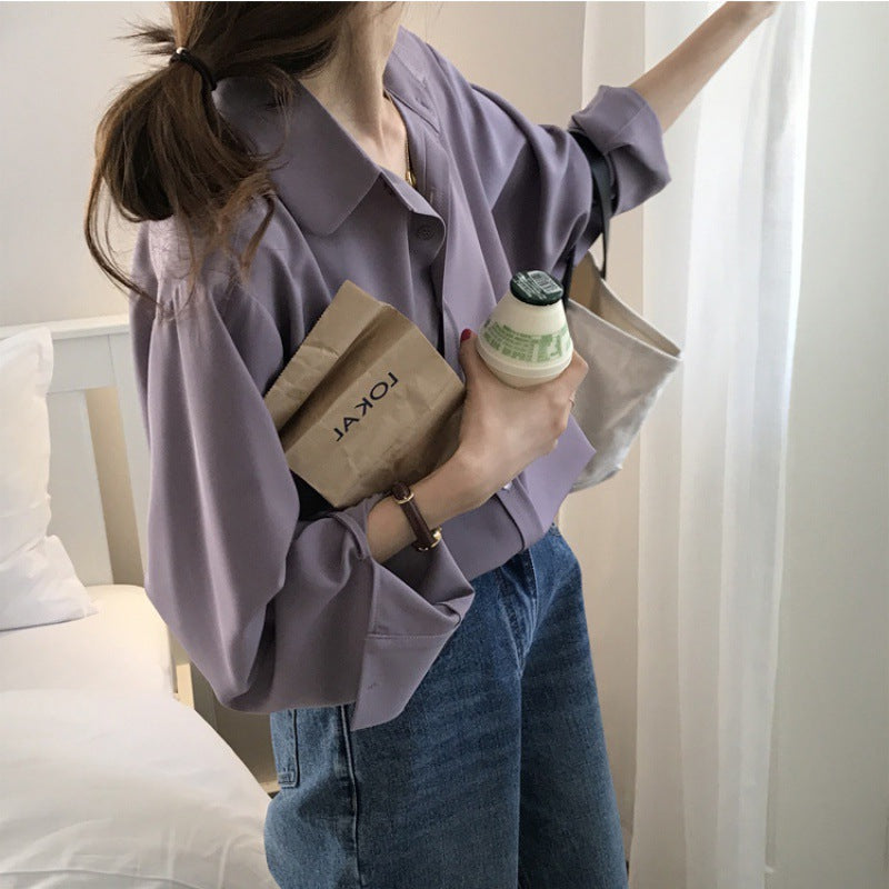 Versatile Solid Color Long Sleeve Blouse