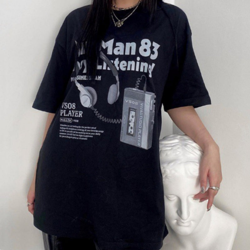 Vintage 80's Print Oversized Short Sleeve Tee