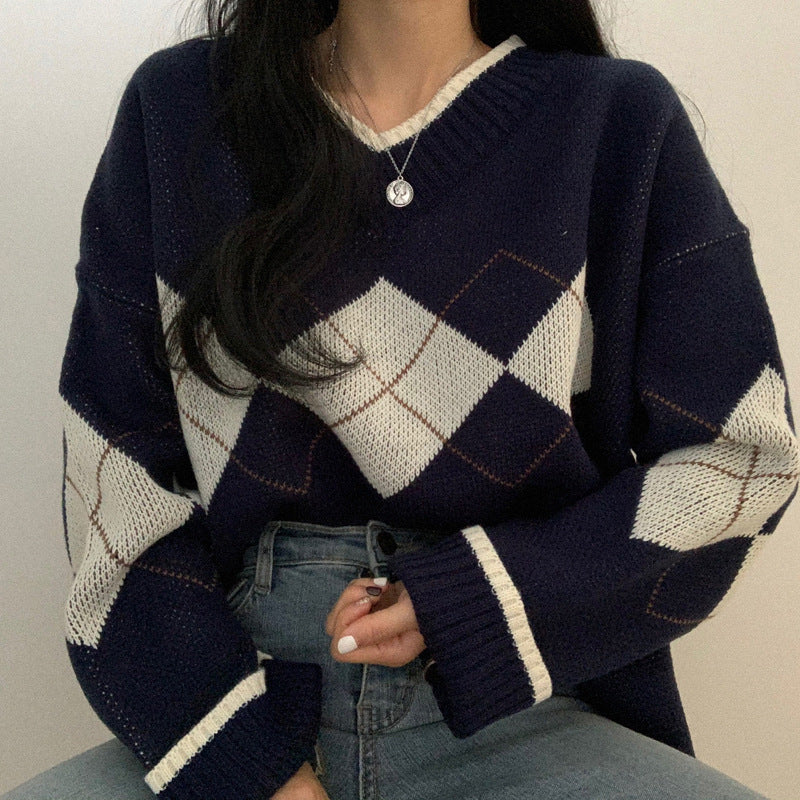 Vintage Argyle V-Neck Sweater