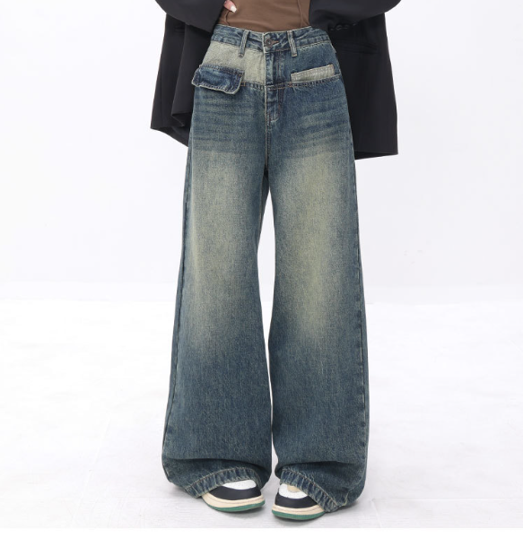 Vintage Blue Wash Patchwork Boyfriend Jeans