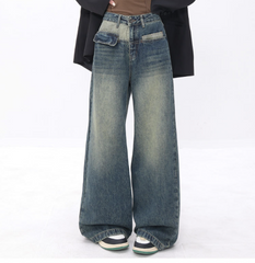 Vintage Blue Wash Patchwork Boyfriend Jeans - fairypeony