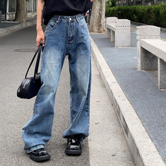 Vintage Blue Wash Straight Boyfriend Jeans