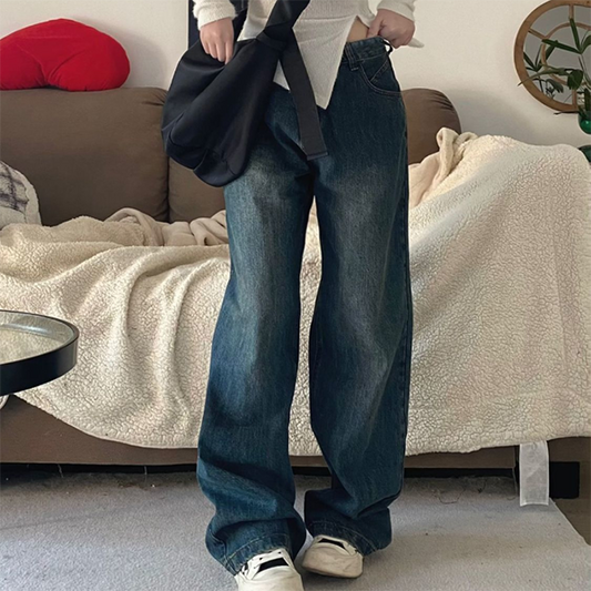 Vintage Blue Washed High Waist Boyfriend Jeans - fairypeony