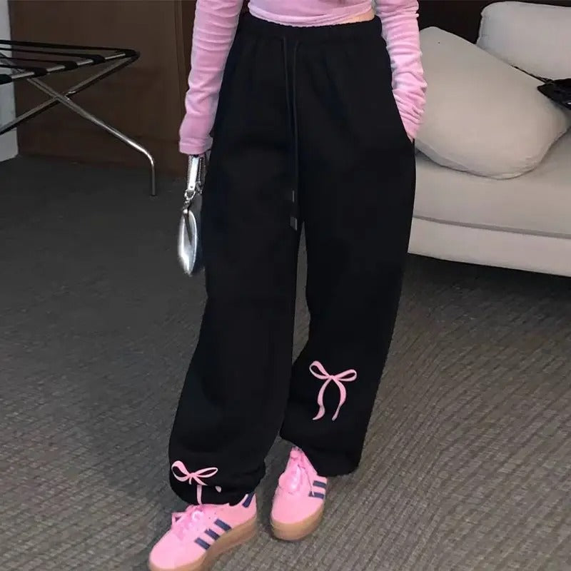 Vintage Bow Print Baggy Sweatpants