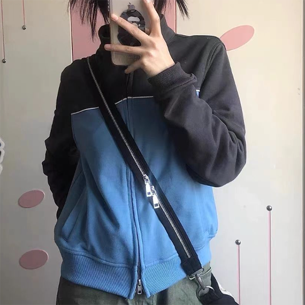 Vintage Color Block Zip Up Jacket - fairypeony