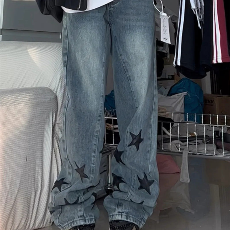 Vintage Denim Star Patch Boyfriend Jeans - fairypeony