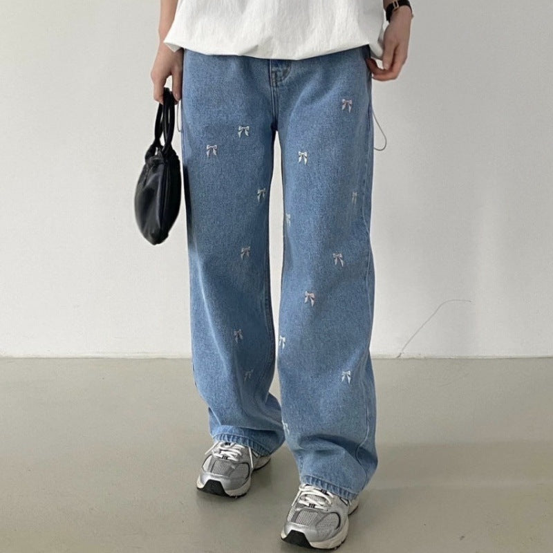 Vintage Embroidered Bow Boyfriend Jeans