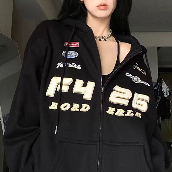 Vintage Embroidery Drawstring Oversized Hoodie - fairypeony