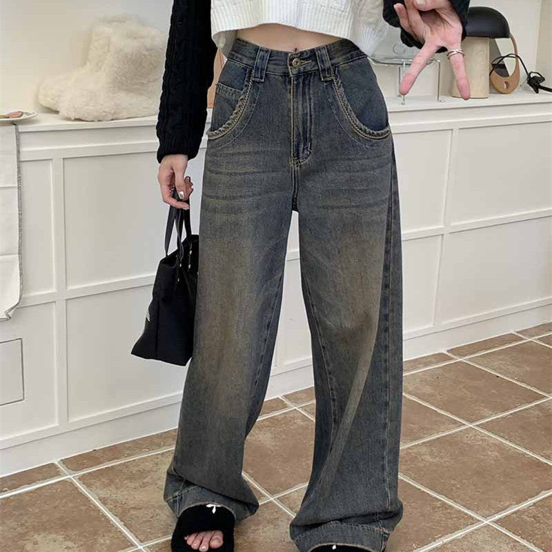 Vintage Faded Wash Straight Leg Boyfriend Jeans - fairypeony