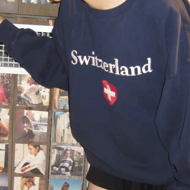 Vintage Flag Embroidered Pullover Sweatshirt