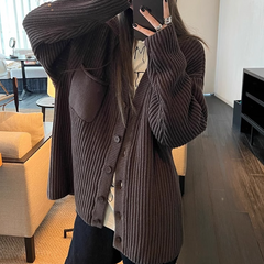 Vintage Front Pocket Loose Oversized Cardigan