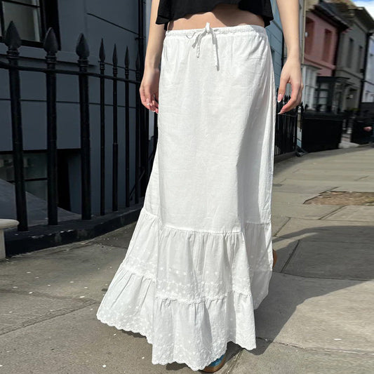 Vintage Lace Trim Ruffled Maxi Skirt